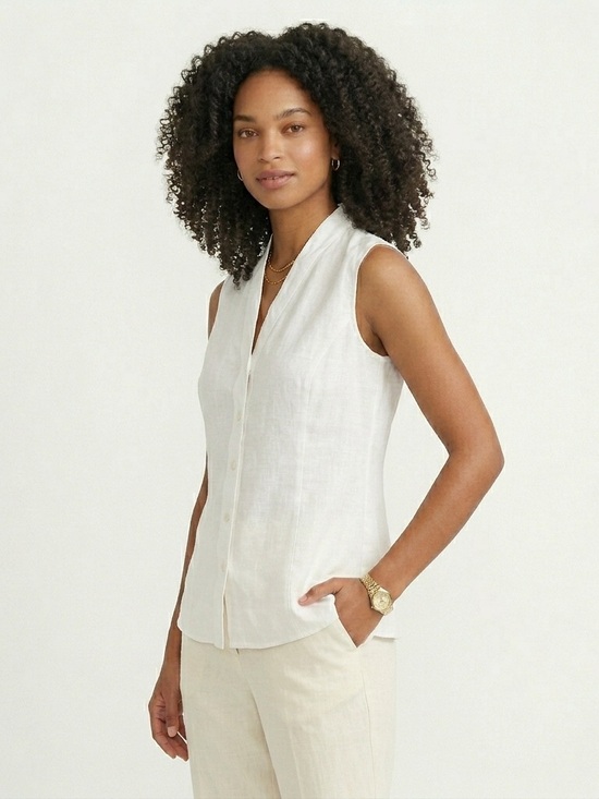 Brooks Brothers Tops - 346 Brooks Brothers Sleeveless Button Down V-Neck Linen White Size 8